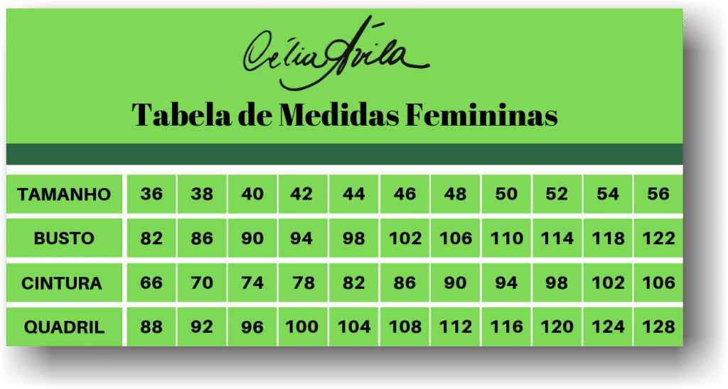 Tabela de Medidas Femininas