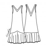 Kit Completo de Molde de Vestido de Malha com Decote V Frente e Costas com Babado Godê na Barra – Malha – Tam.PP ao GG