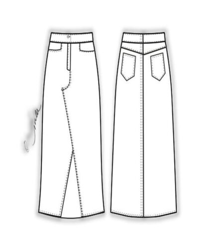 Kit Completo de Molde de Saia Mídi Estilo Jeans – Tecido Plano – Tam.36 ao 56